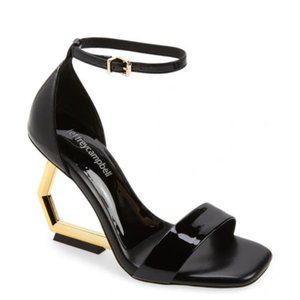 Jeffrey Campbell (Kallisto Ankle Strap Sandal In Black Patent Gold)